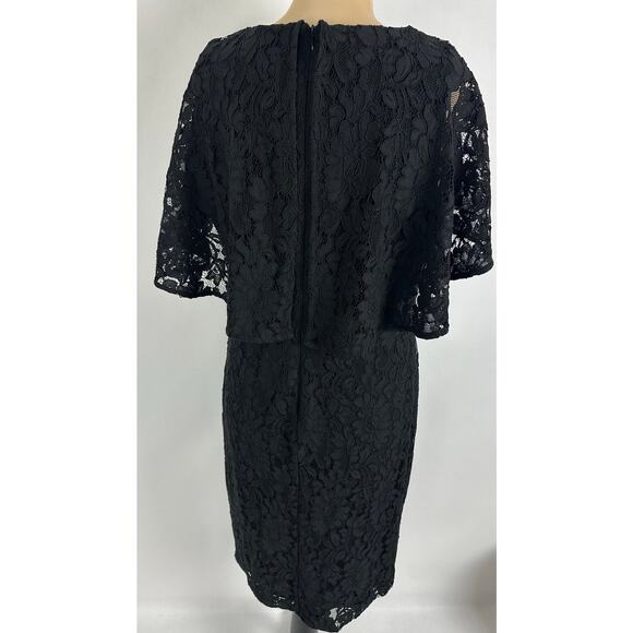 NWT Ralph Lauren LRL Size 14 Black Lace Overlay Capelet Midi Dress Cape Sheath - Picture 7 of 14